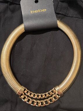 bebe Gold Coil Collar Necklace with Double Chain Accent